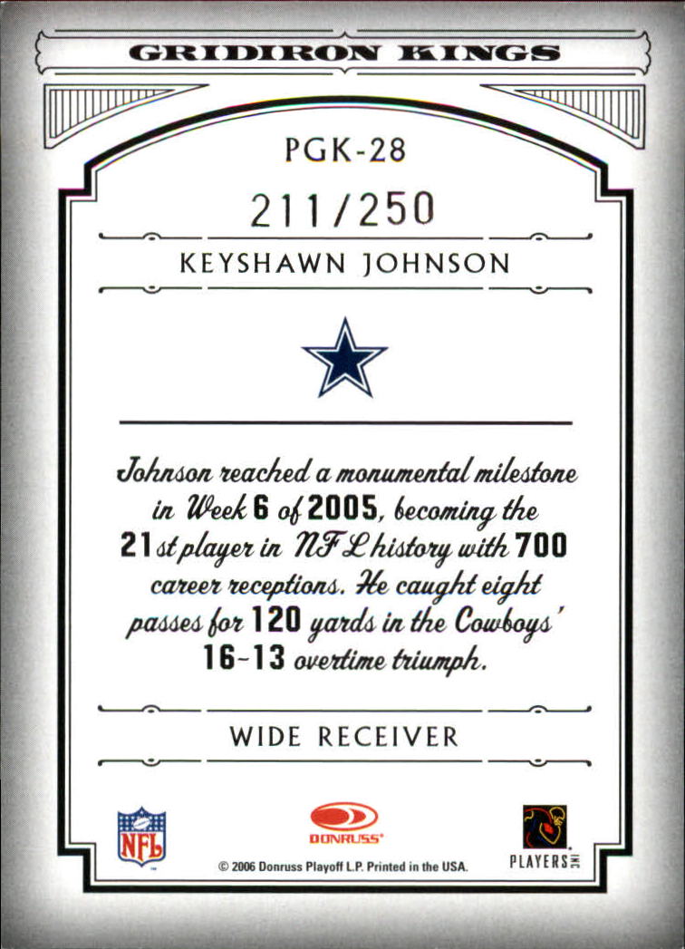 2006 Donruss Threads Pro Gridiron Kings Silver Holofoil #28 Keyshawn Johnson back image