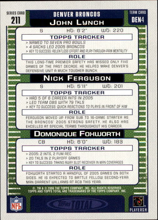 2006 Topps Total Football Card #1-250 - Choose Your Card