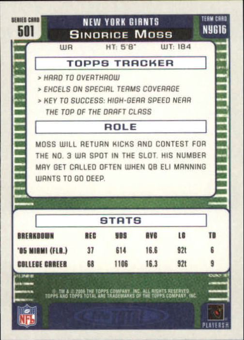 B1210- 2006 Topps Total FB Cards 401-556 +Inserts -You Pick- 15+ FREE US SHIP - Picture 174 of 336
