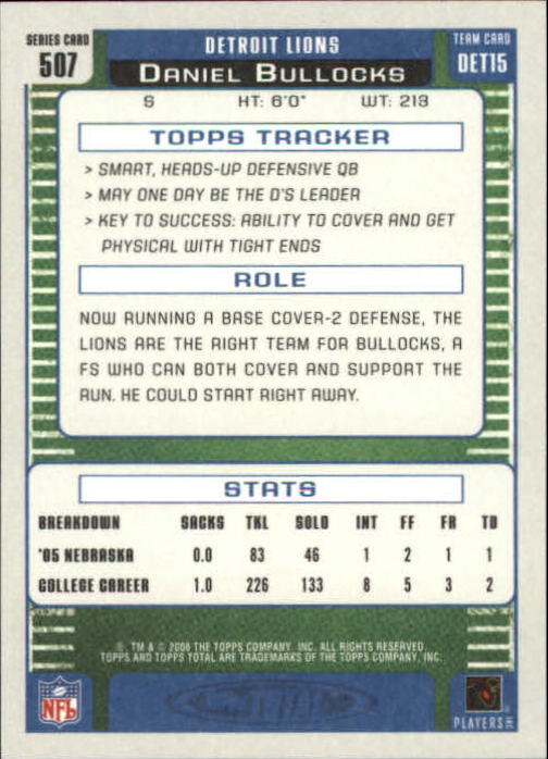 B1210- 2006 Topps Total FB Cards 401-556 +Inserts -You Pick- 15+ FREE US SHIP - Picture 185 of 336