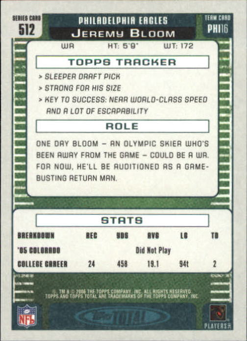 B1210- 2006 Topps Total FB Cards 401-556 +Inserts -You Pick- 15+ FREE US SHIP - Picture 195 of 336