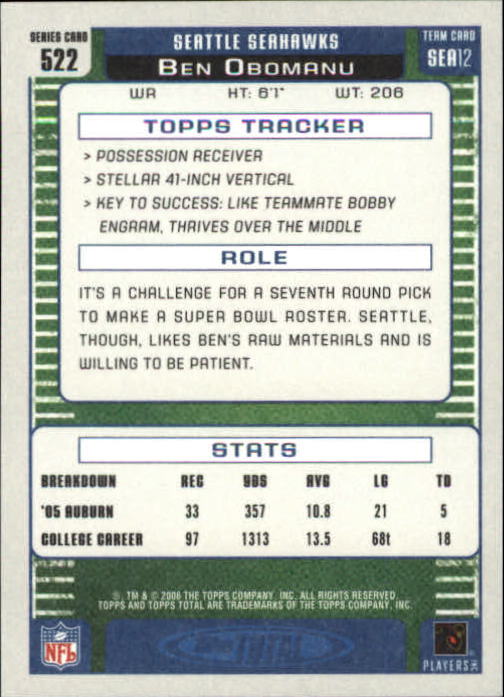 B1210- 2006 Topps Total FB Cards 401-556 +Inserts -You Pick- 15+ FREE US SHIP - Picture 213 of 336
