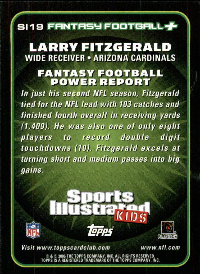 2006 Topps Total Sports Illustrated For Kids #19 Larry Fitzgerald back image