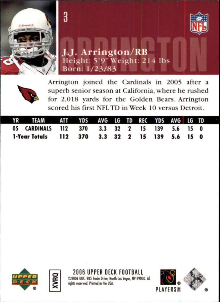 2006 Upper Deck #3 J.J. Arrington back image