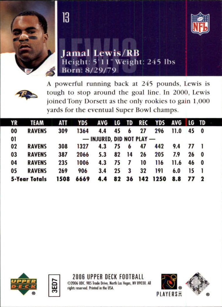 2006 Upper Deck #13 Jamal Lewis back image