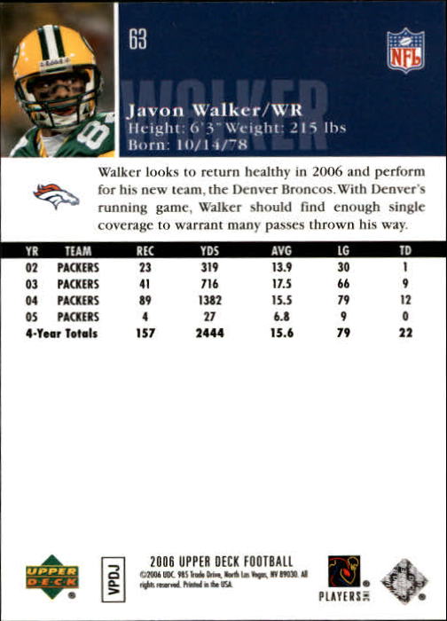 2006 Upper Deck #63 Javon Walker back image
