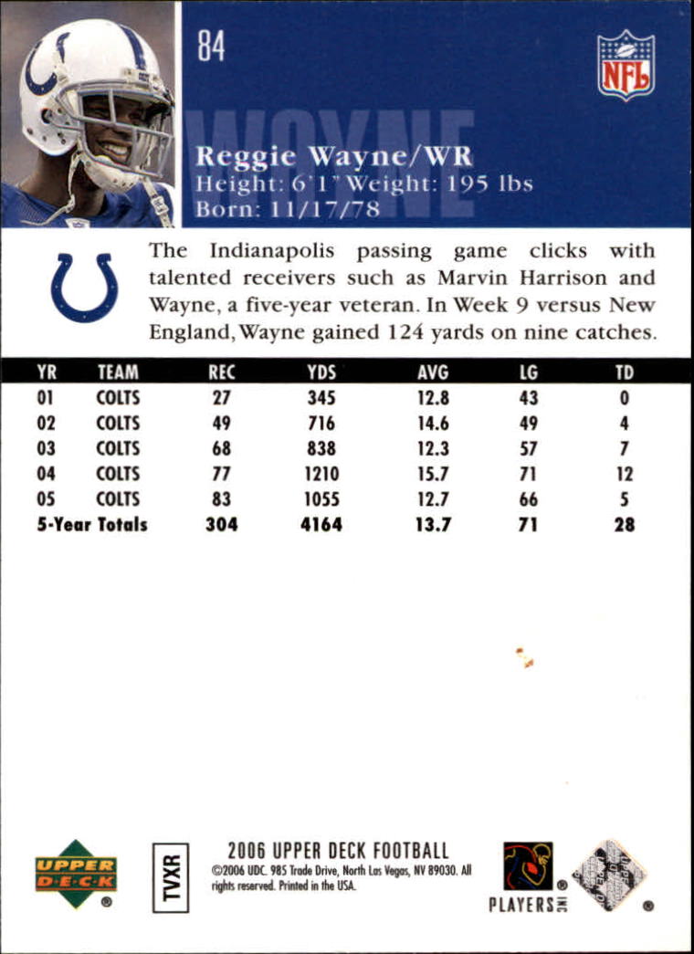2006 Upper Deck #84 Reggie Wayne back image