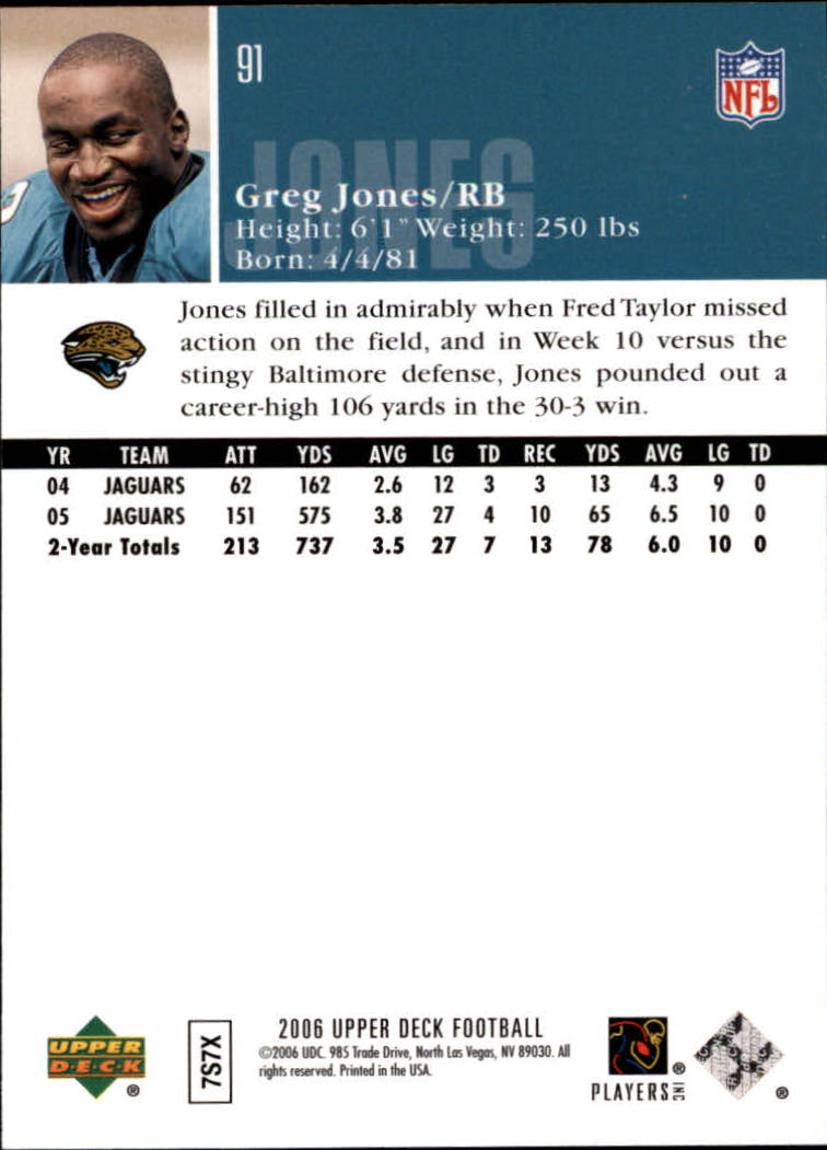 2006 Upper Deck #91 Greg Jones back image