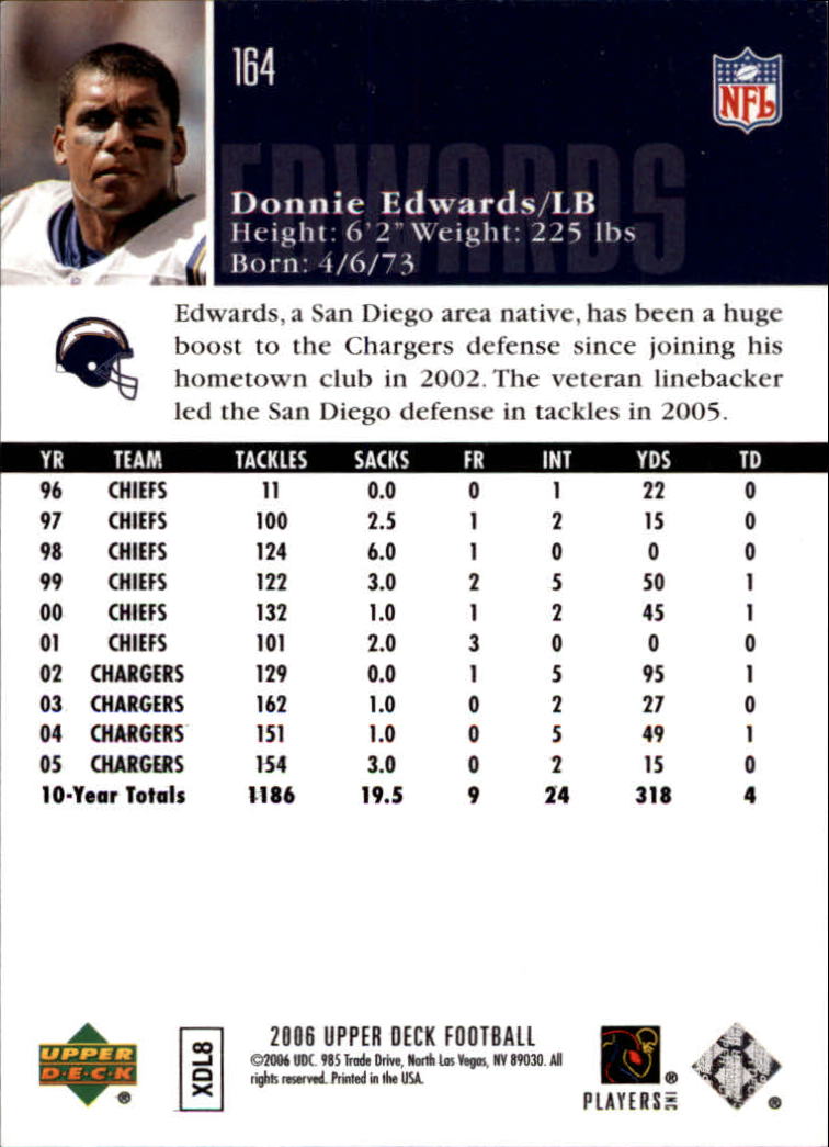 2006 Upper Deck #164 Donnie Edwards back image