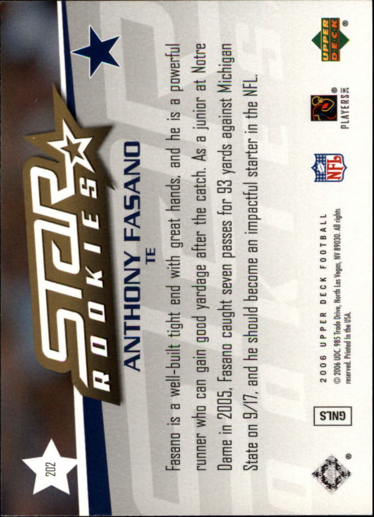 2006 Upper Deck #202 Anthony Fasano RC back image