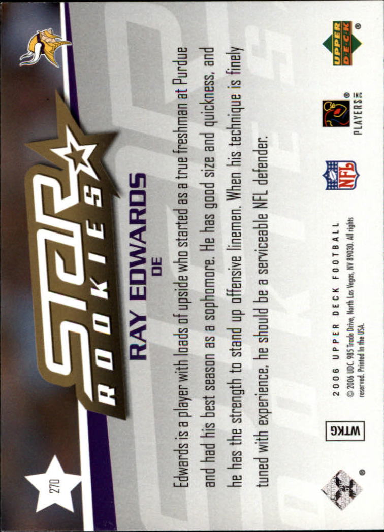 2006 Upper Deck #270 Ray Edwards RC back image