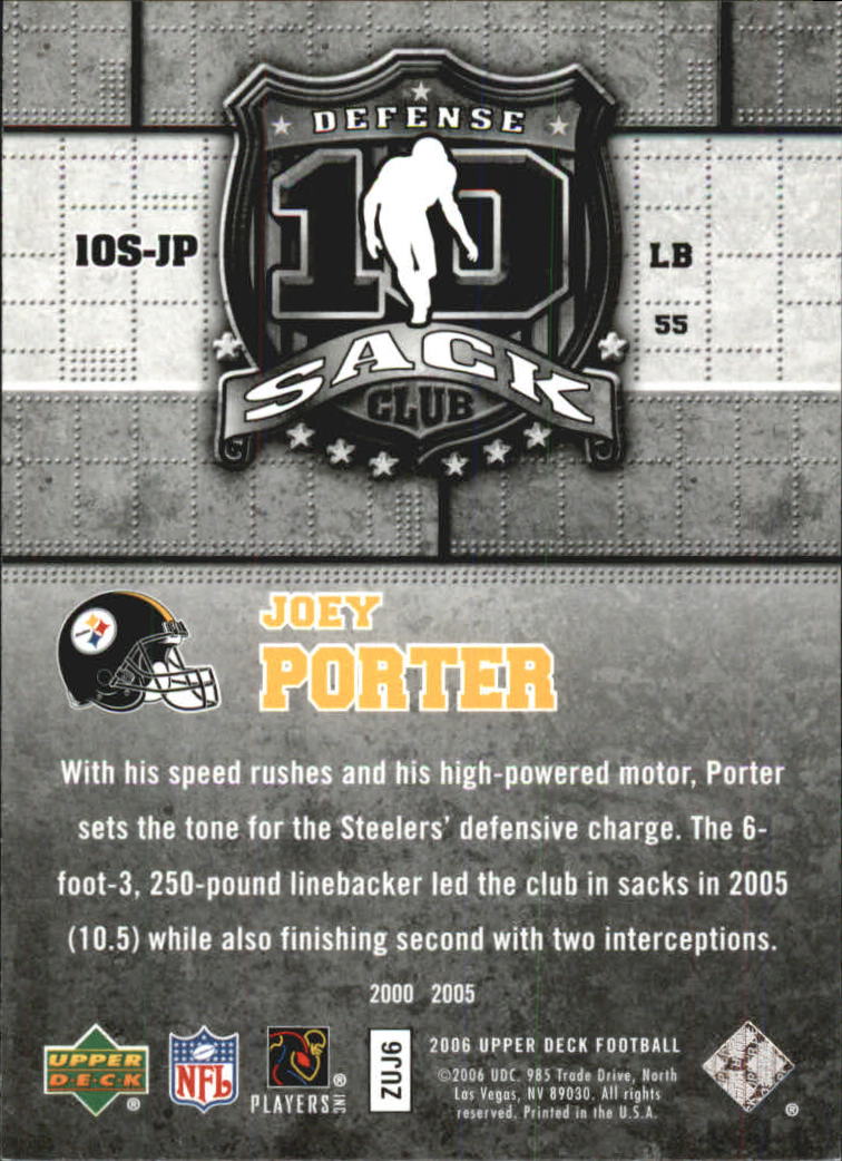 2006 Upper Deck 10 Sack Club #10SJP Joey Porter back image