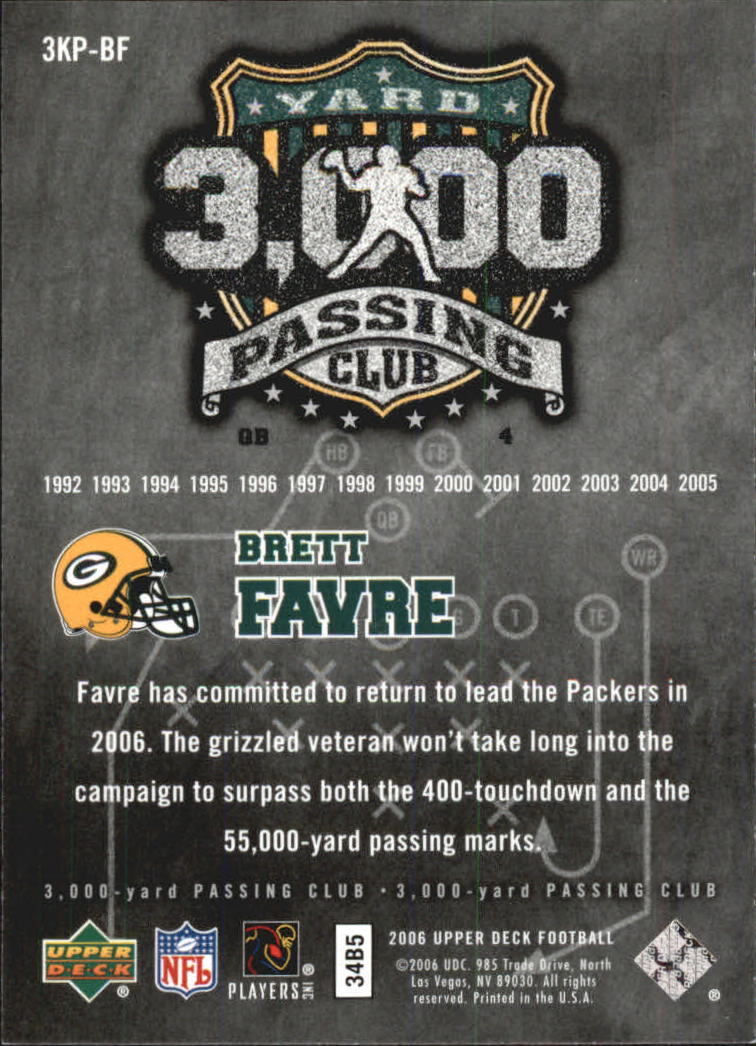 2006 Upper Deck 3000 Yard Passing Club #3KPBF Brett Favre back image