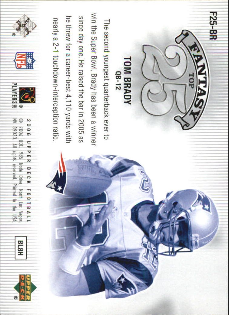 2006 Upper Deck Fantasy Top 25 #F25BR Tom Brady back image