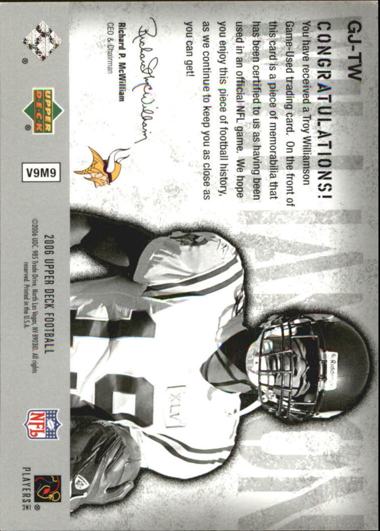 2006 Upper Deck Game Jerseys #GJTW Troy Williamson back image