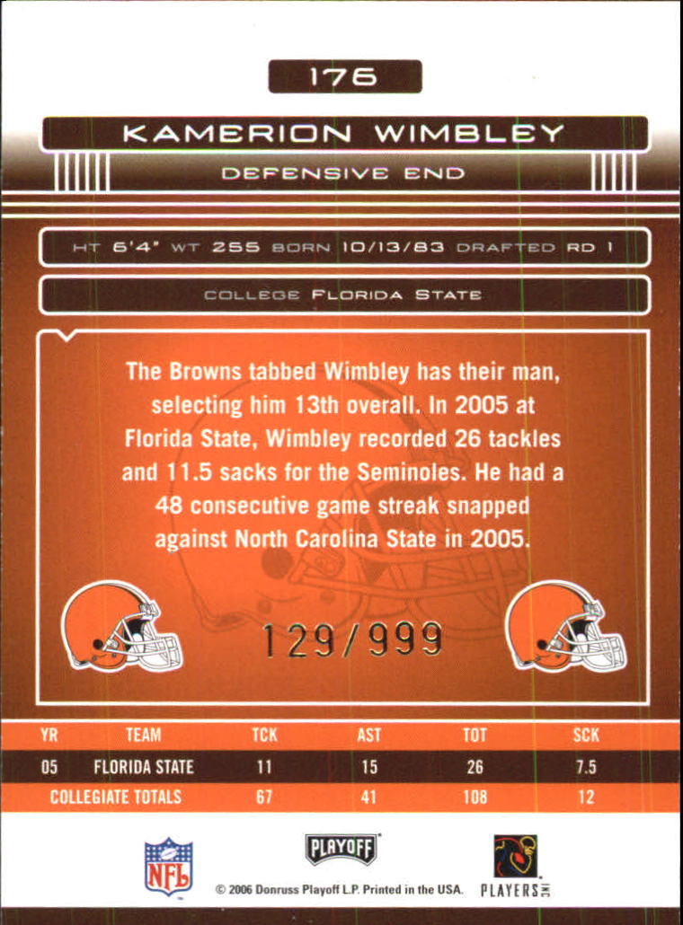 2006 Absolute Memorabilia #176 Kamerion Wimbley RC back image