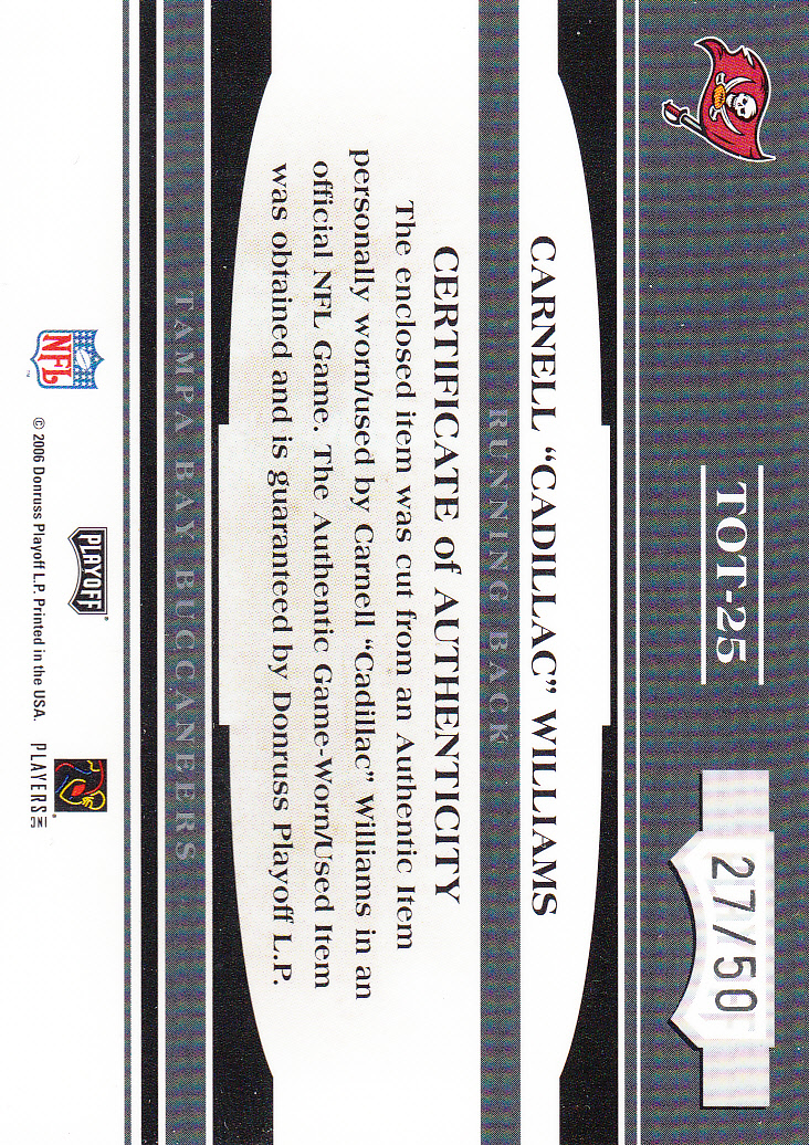 2006 Absolute Memorabilia Tools of the Trade Material Blue #25 Cadillac Williams