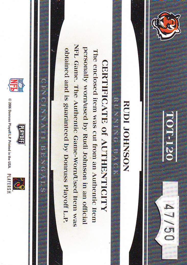 2006 Absolute Memorabilia Tools of the Trade Material Blue #120 Rudi Johnson