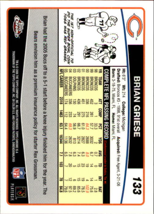 2006 Topps Chrome #133 Brian Griese back image