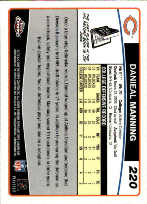2006 Topps Chrome #220 Danieal Manning RC back image