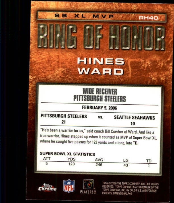 2006 Topps Chrome #RH40 Hines Ward RH back image