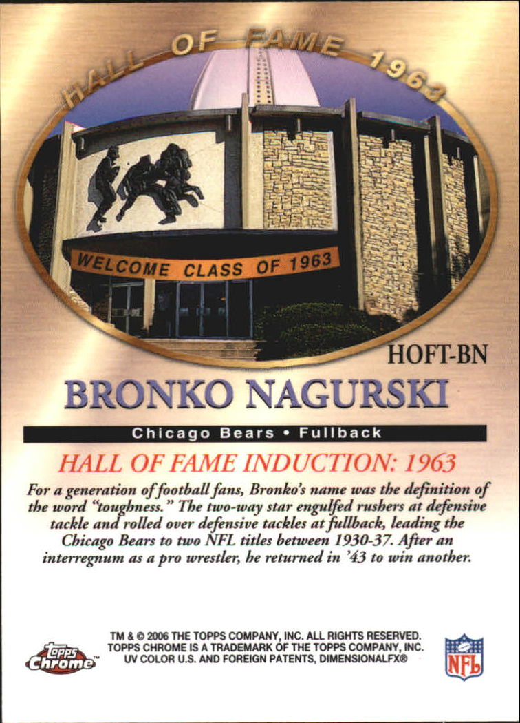 2006 Topps Chrome Hall of Fame Tribute #BN Bronko Nagurski back image