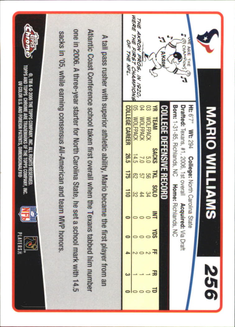 2006 Topps Chrome Special Edition Rookies #256 Mario Williams back image