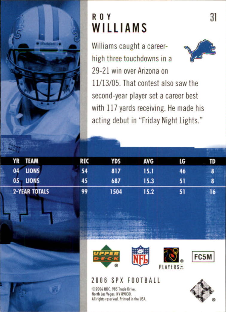 2006 SPx (Upper Deck) Football "Main Set" Cards #1 to #180 - Picture 63 of 231