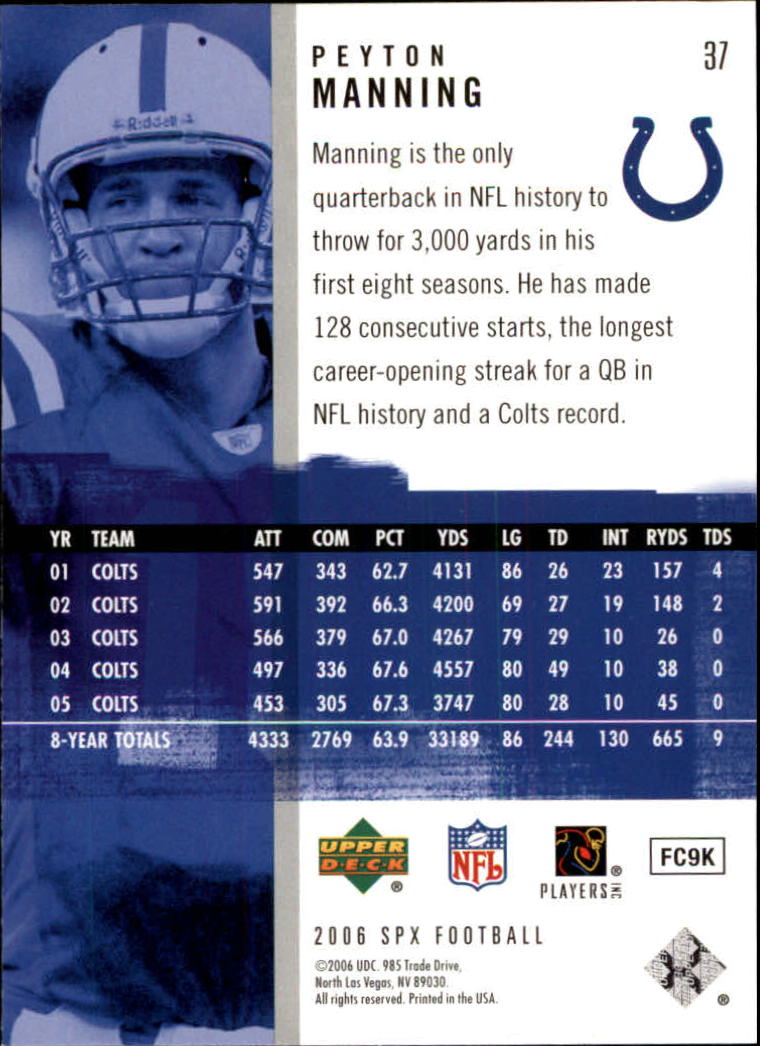 2006 SPx (Upper Deck) Football "Main Set" Cards #1 to #180 - Picture 75 of 231