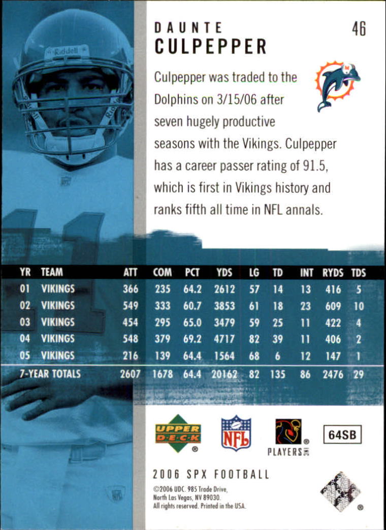 2006 SPx (Upper Deck) Football "Main Set" Cards #1 to #180 - Picture 93 of 231