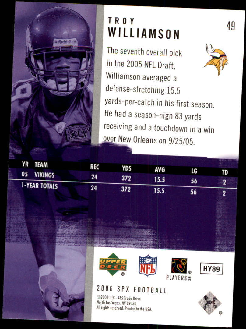 2006 SPx (Upper Deck) Football "Main Set" Cards #1 to #180 - Picture 99 of 231