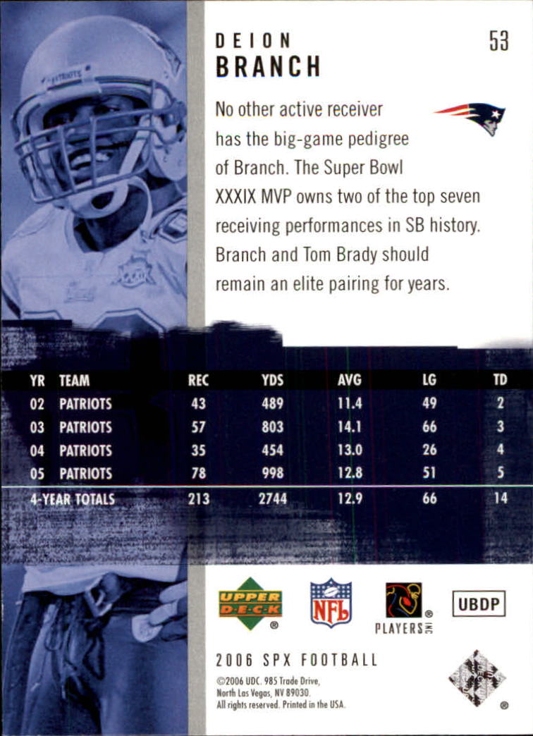 2006 SPx (Upper Deck) Football "Main Set" Cards #1 to #180 - Picture 107 of 231
