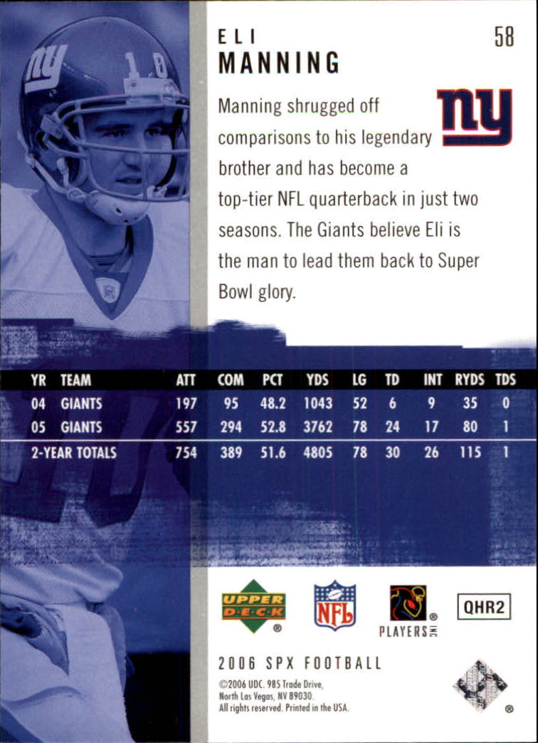 2006 SPx #58 Eli Manning back image