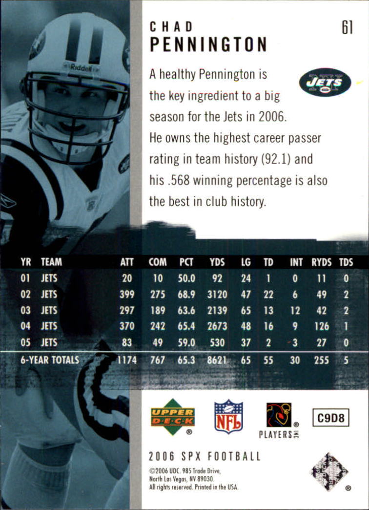 2006 SPx (Upper Deck) Football "Main Set" Cards #1 to #180 - Picture 123 of 231