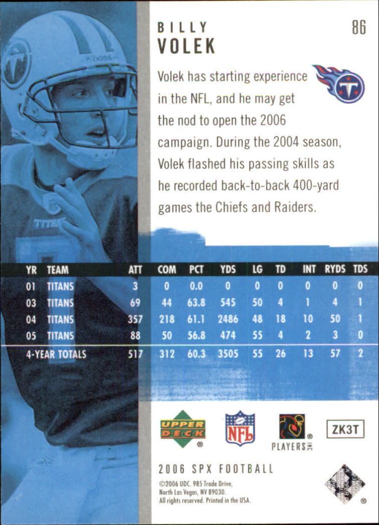 2006 SPx (Upper Deck) Football "Main Set" Cards #1 to #180 - Picture 173 of 231
