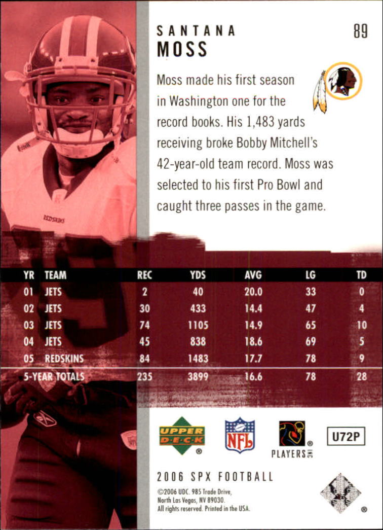 2006 SPx (Upper Deck) Football "Main Set" Cards #1 to #180 - Picture 179 of 231