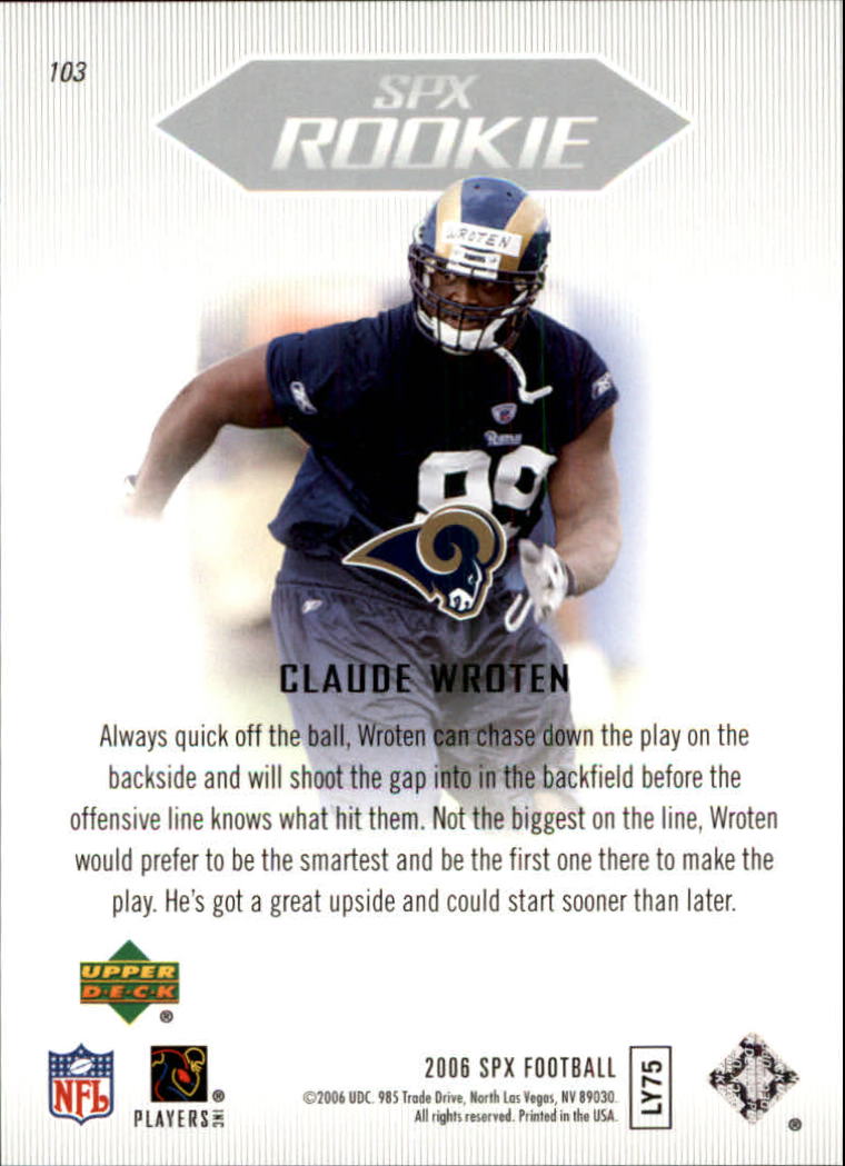 2006 SPx (Upper Deck) Football "Main Set" Cards #1 to #180 - Picture 185 of 231