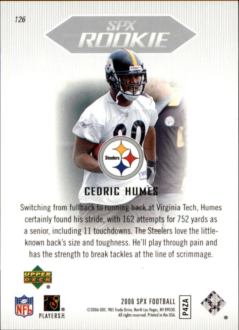 2006 SPx #126 Cedric Humes RC back image