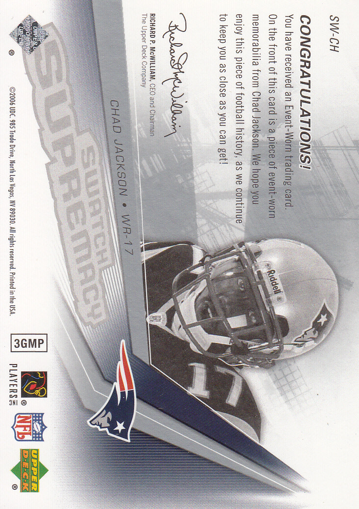 2006 SPx Rookie Swatch Supremacy #SWCH Chad Jackson back image