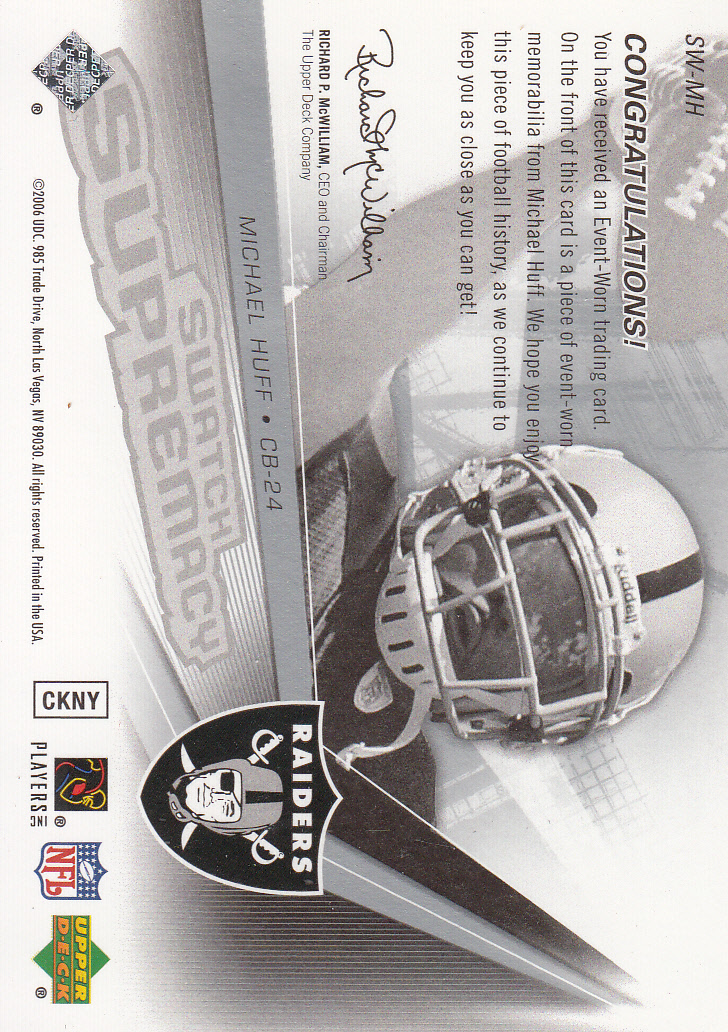 2006 SPx Rookie Swatch Supremacy #SWMH Michael Huff back image