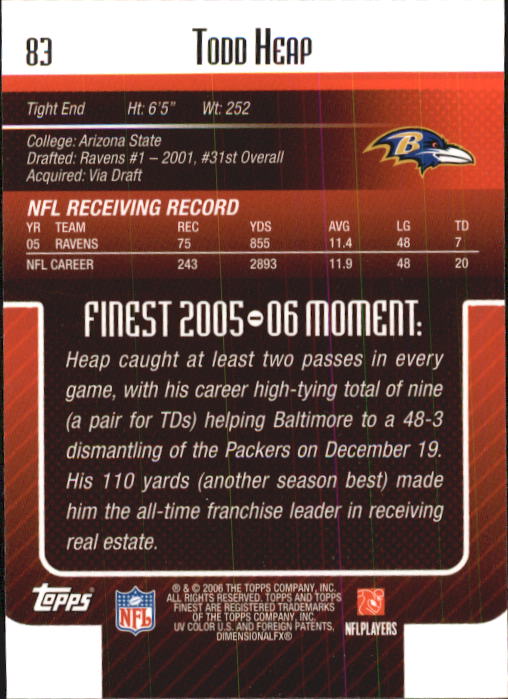 2006 Finest #83 Todd Heap back image