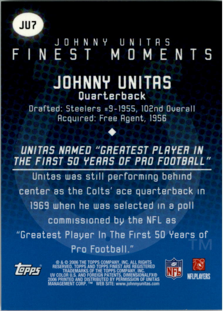 2006 Finest Johnny Unitas Finest Moments #JU7 Johnny Unitas back image