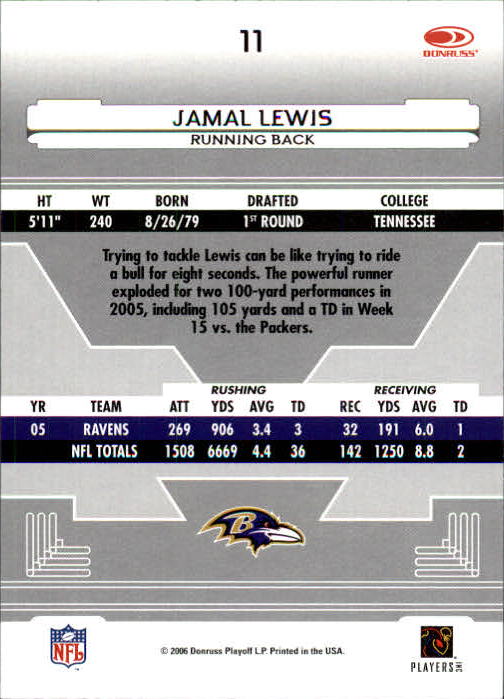 2006 Leaf Certified Materials #11 Jamal Lewis back image