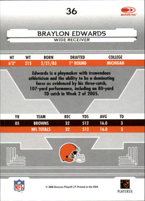 2006 Leaf Certified Materials #36 Braylon Edwards back image