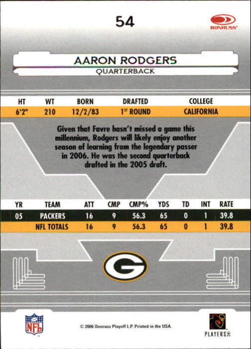 2006 Leaf Certified Materials #54 Aaron Rodgers back image