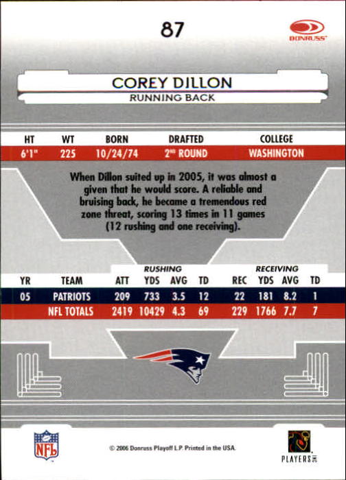 2006 Leaf Certified Materials #87 Corey Dillon back image