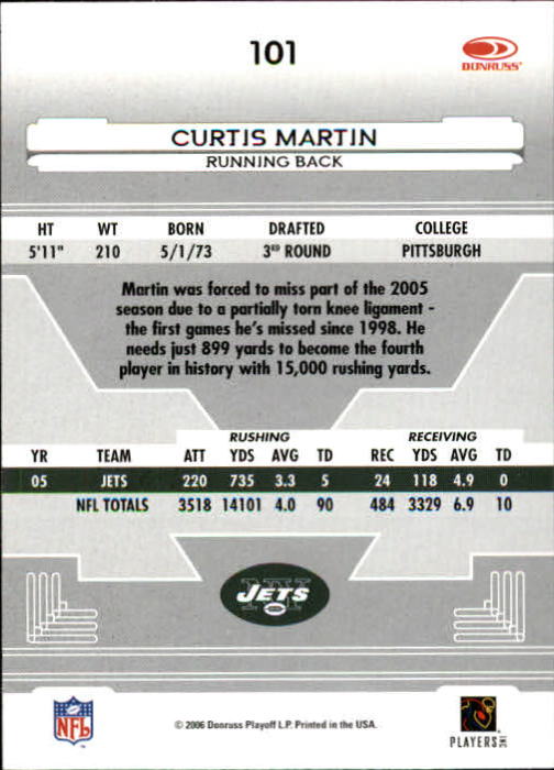 2006 Leaf Certified Materials #101 Curtis Martin back image