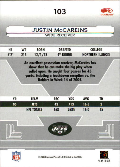 2006 Leaf Certified Materials #103 Justin McCareins back image
