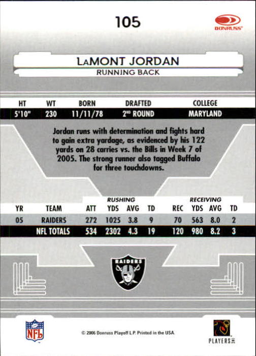 2006 Leaf Certified Materials #105 LaMont Jordan back image