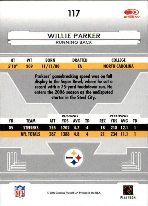 2006 Leaf Certified Materials #117 Willie Parker back image